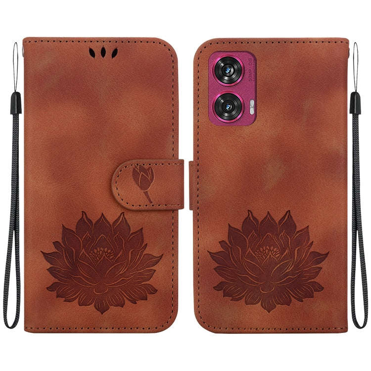 For Motorola Edge 50 Fusion Lotus Embossed Leather Phone Case(Brown)