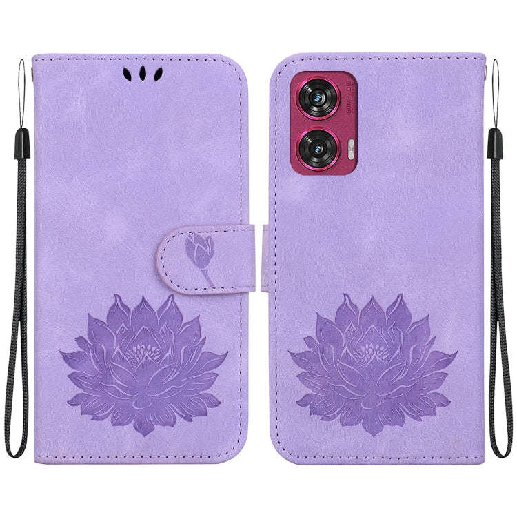 For Motorola Edge 50 Fusion Lotus Embossed Leather Phone Case(Purple)
