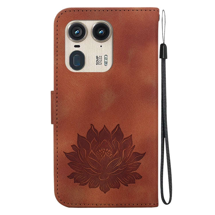 For Motorola Edge 50 Ultra Lotus Embossed Leather Phone Case(Brown)