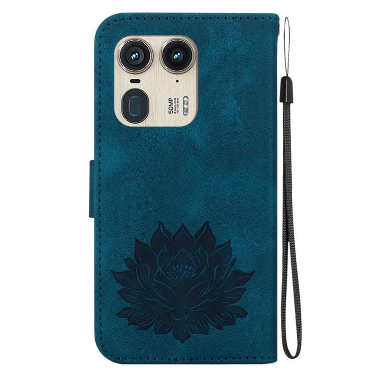 For Motorola Edge 50 Ultra Lotus Embossed Leather Phone Case(Dark Blue)
