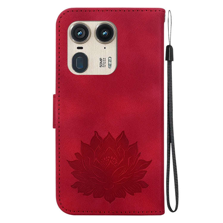 For Motorola Edge 50 Ultra Lotus Embossed Leather Phone Case(Red)