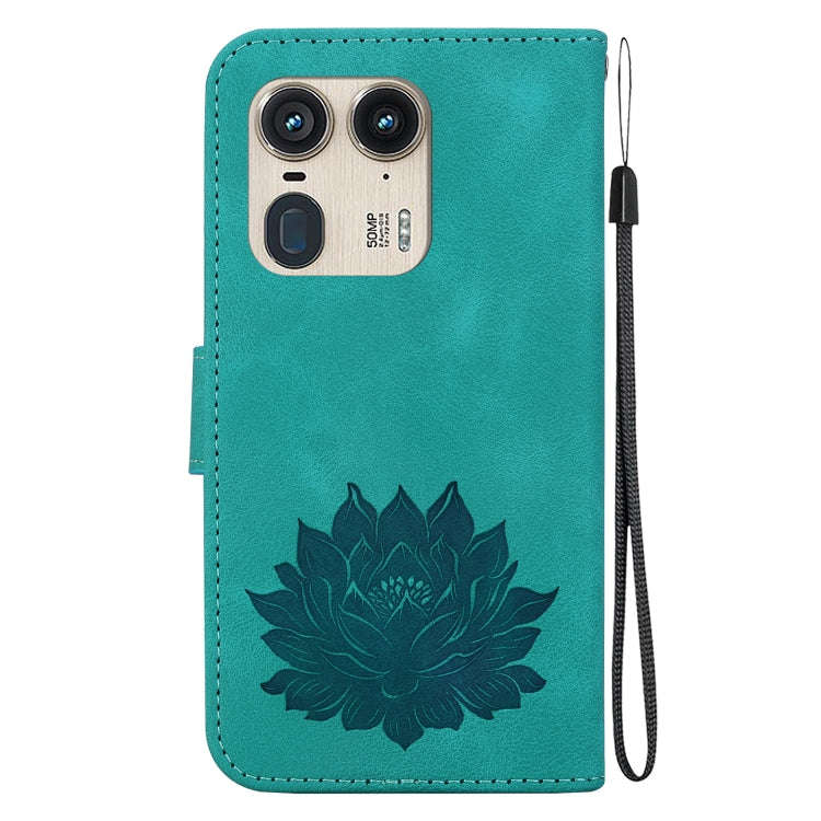 For Motorola Edge 50 Ultra Lotus Embossed Leather Phone Case(Green)