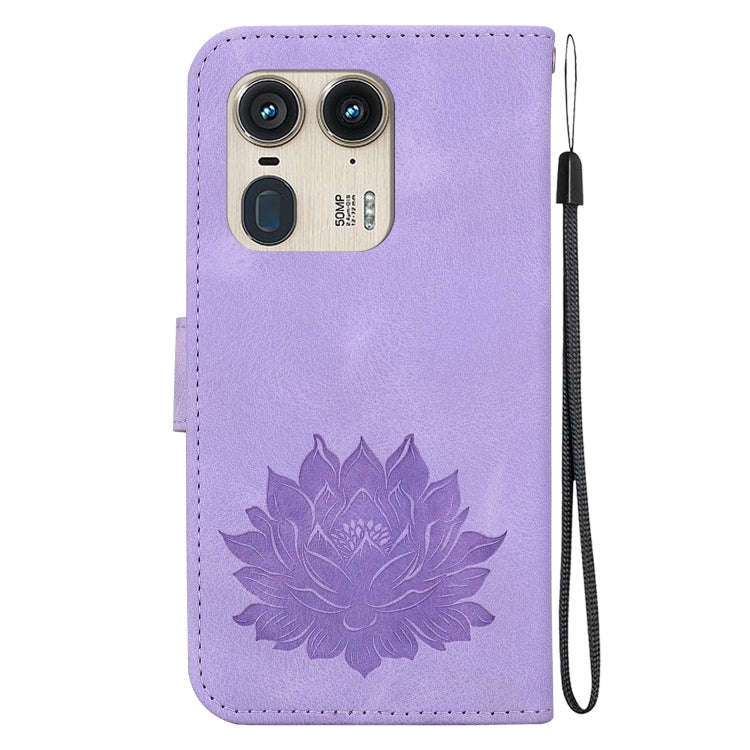 For Motorola Edge 50 Ultra Lotus Embossed Leather Phone Case(Purple)