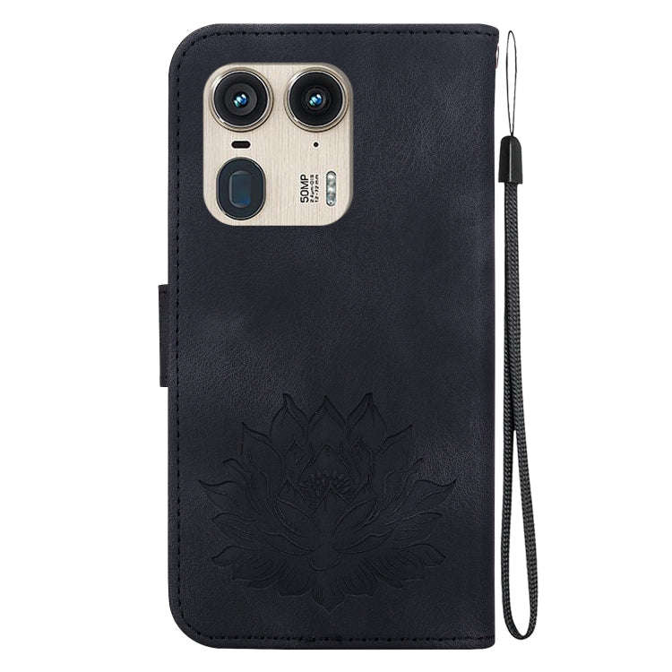 For Motorola Edge 50 Ultra Lotus Embossed Leather Phone Case(Black)