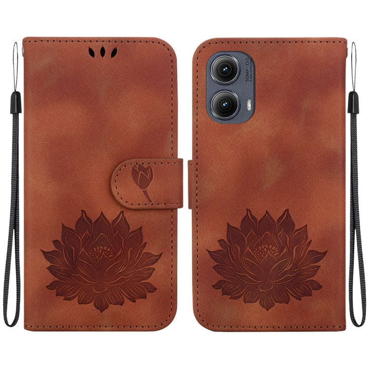 For Motorola Edge 2024 Lotus Embossed Leather Phone Case(Brown)
