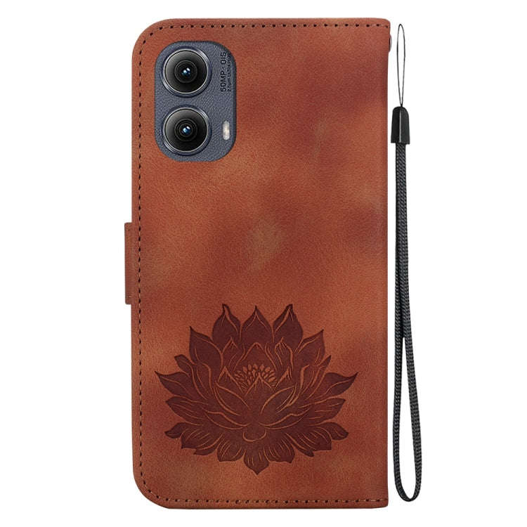 For Motorola Edge 2024 Lotus Embossed Leather Phone Case(Brown)