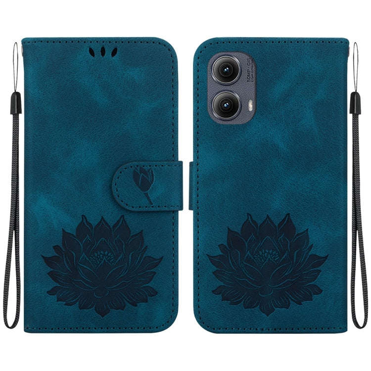 For Motorola Edge 2024 Lotus Embossed Leather Phone Case(Dark Blue)