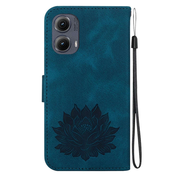 For Motorola Edge 2024 Lotus Embossed Leather Phone Case(Dark Blue)
