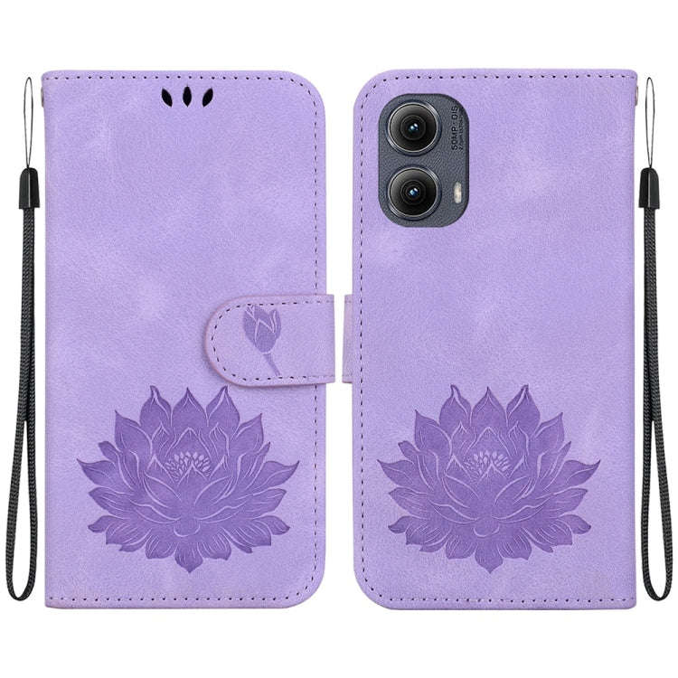 For Motorola Edge 2024 Lotus Embossed Leather Phone Case(Purple)