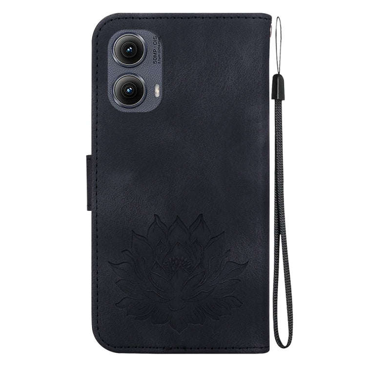 For Motorola Edge 2024 Lotus Embossed Leather Phone Case(Black)