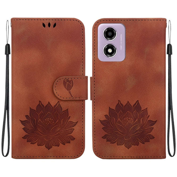 For Motorola Moto G04s / Moto E14 Lotus Embossed Leather Phone Case(Brown)