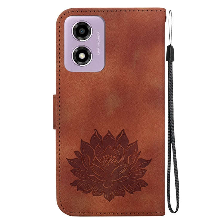 For Motorola Moto G04s / Moto E14 Lotus Embossed Leather Phone Case(Brown)