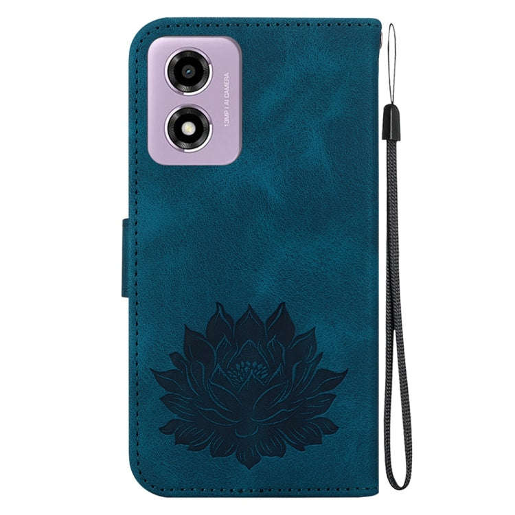 For Motorola Moto G04s / Moto E14 Lotus Embossed Leather Phone Case(Dark Blue)