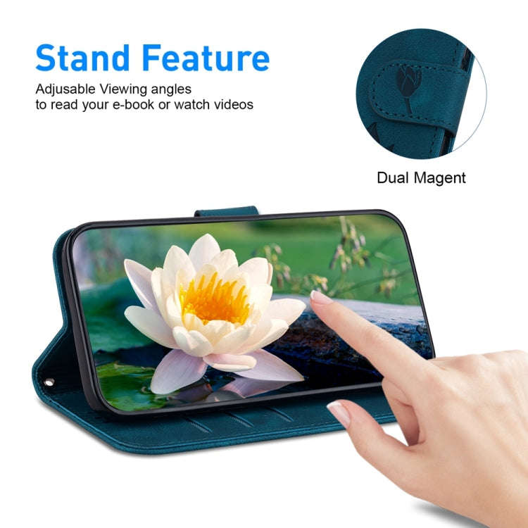 For Motorola Moto G04s / Moto E14 Lotus Embossed Leather Phone Case(Dark Blue)