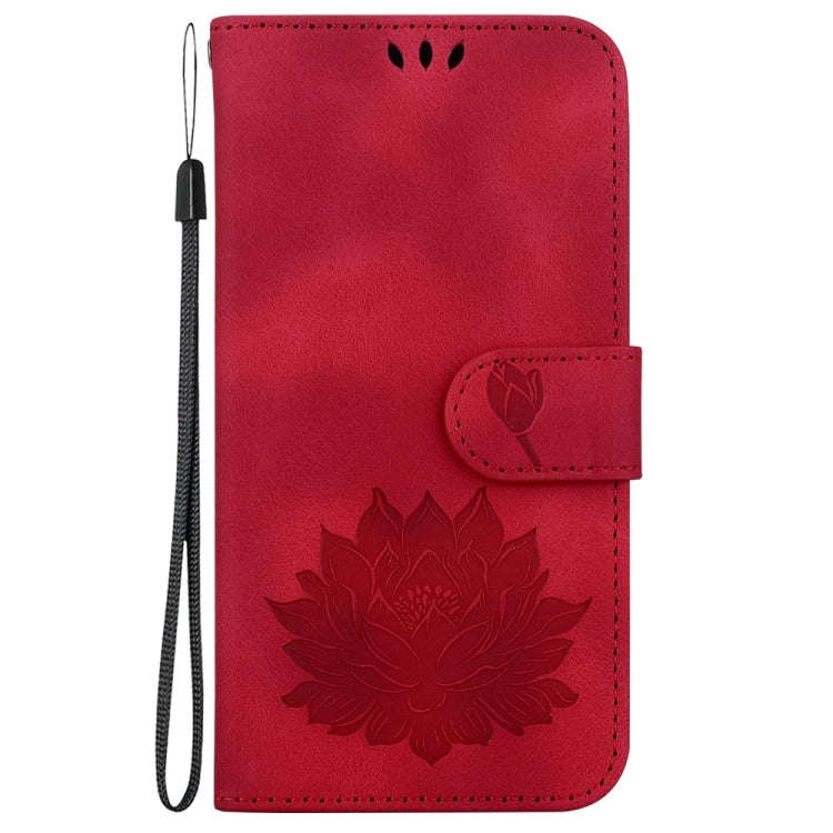 For Motorola Moto G04s / Moto E14 Lotus Embossed Leather Phone Case(Red)