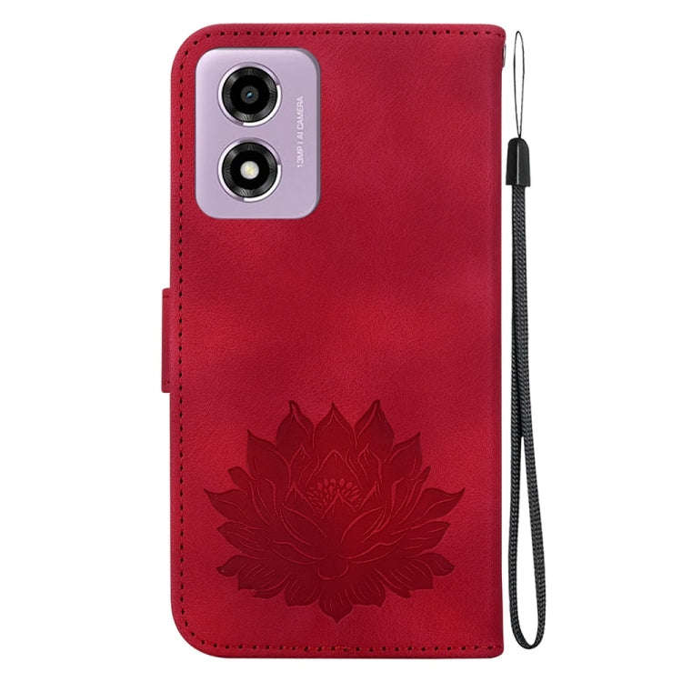 For Motorola Moto G04s / Moto E14 Lotus Embossed Leather Phone Case(Red)