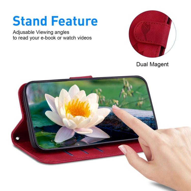 For Motorola Moto G04s / Moto E14 Lotus Embossed Leather Phone Case(Red)
