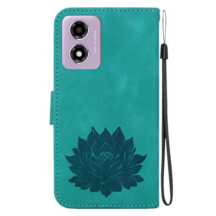 For Motorola Moto G04s / Moto E14 Lotus Embossed Leather Phone Case(Green)