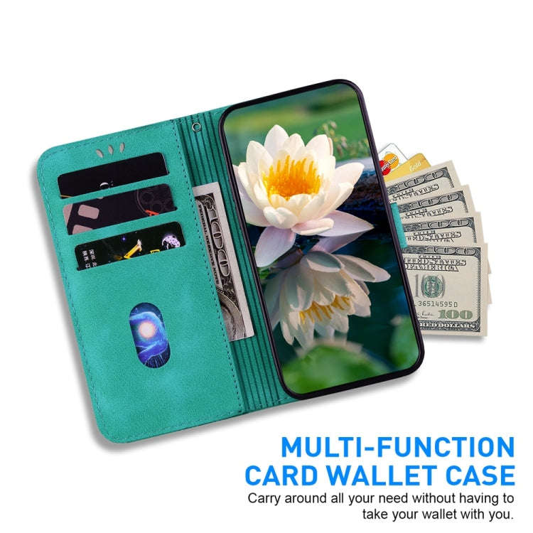For Motorola Moto G04s / Moto E14 Lotus Embossed Leather Phone Case(Green)