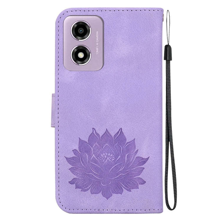 For Motorola Moto G04s / Moto E14 Lotus Embossed Leather Phone Case(Purple)