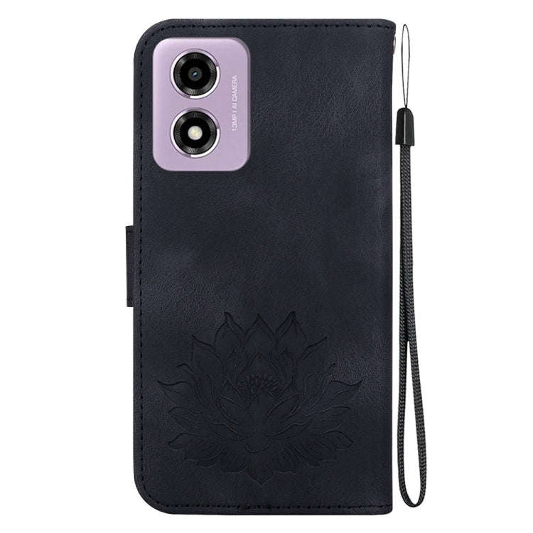 For Motorola Moto G04s / Moto E14 Lotus Embossed Leather Phone Case(Black)