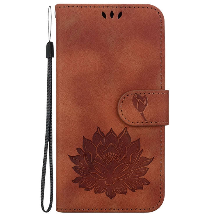 For Motorola Moto G85 Lotus Embossed Leather Phone Case(Brown)