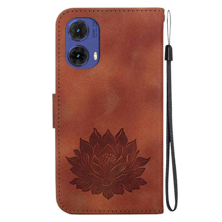 For Motorola Moto G85 Lotus Embossed Leather Phone Case(Brown)