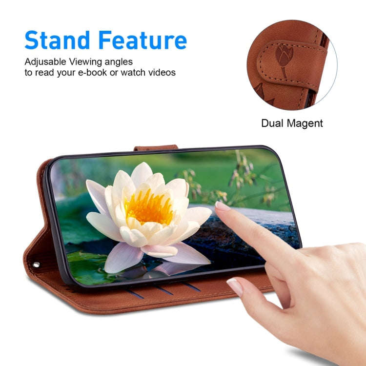For Motorola Moto G85 Lotus Embossed Leather Phone Case(Brown)