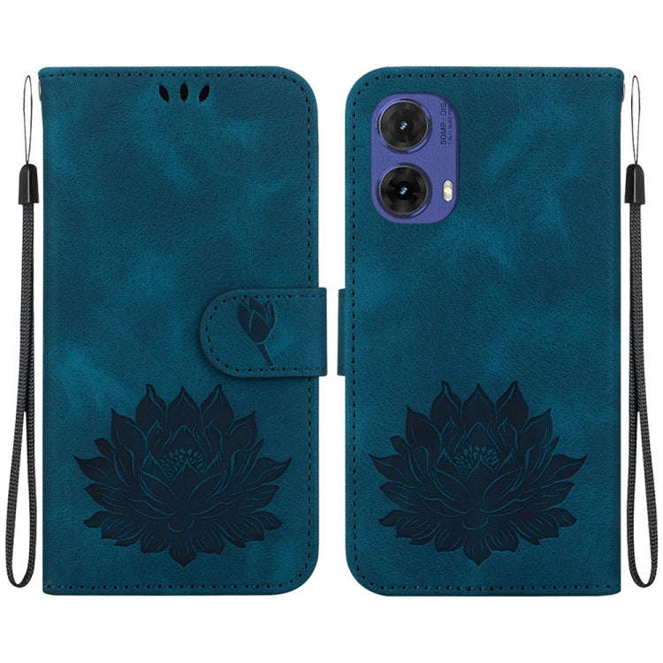 For Motorola Moto G85 Lotus Embossed Leather Phone Case(Dark Blue)