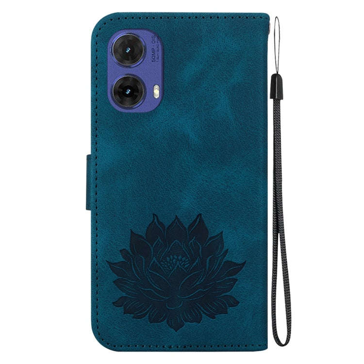 For Motorola Moto G85 Lotus Embossed Leather Phone Case(Dark Blue)