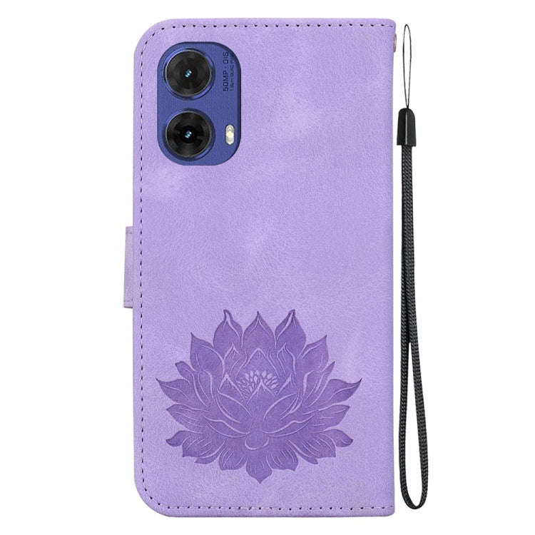 For Motorola Moto G85 Lotus Embossed Leather Phone Case(Purple)