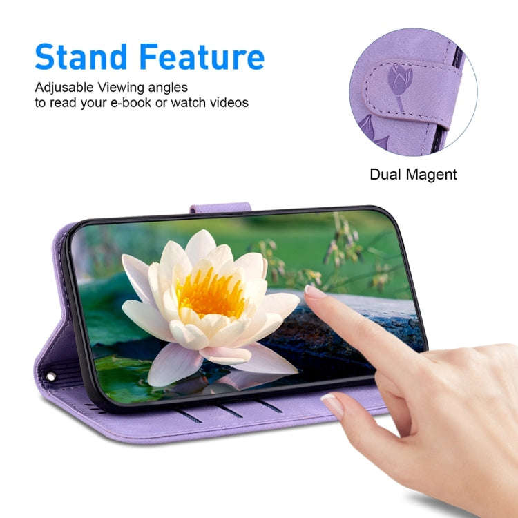 For Motorola Moto G85 Lotus Embossed Leather Phone Case(Purple)