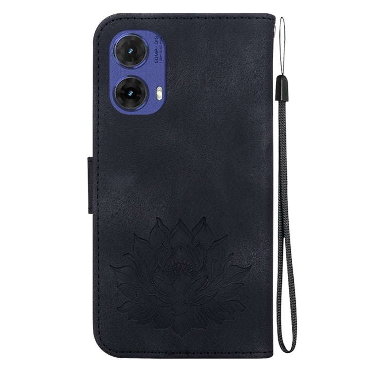 For Motorola Moto G85 Lotus Embossed Leather Phone Case(Black)