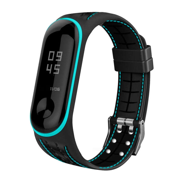 For Xiaomi Mi Band 4 / 3 Silicone Two-color Thread Watch Band, Style:Single Bead Texture(Blue)