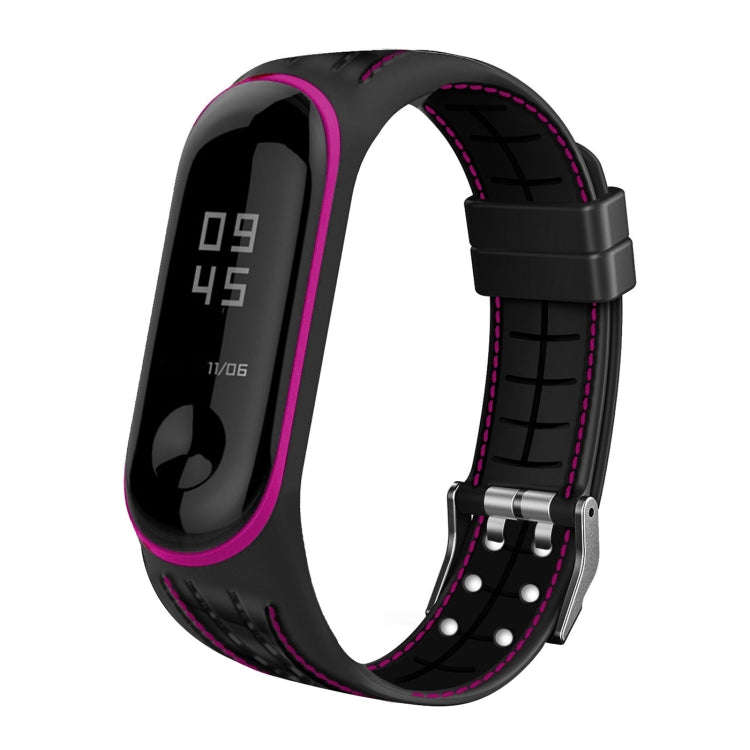 For Xiaomi Mi Band 4 / 3 Silicone Two-color Thread Watch Band, Style:Single Bead Texture(Rose Red)