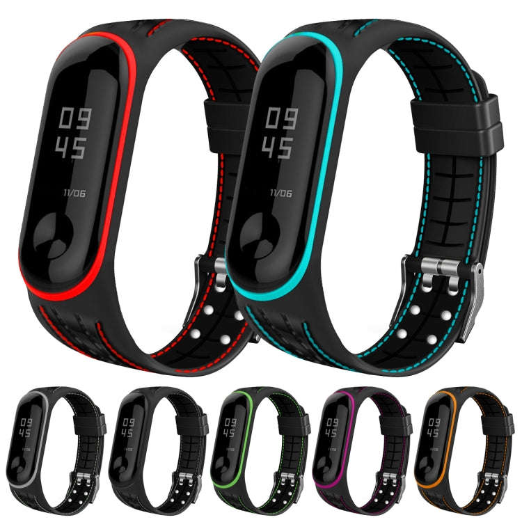 For Xiaomi Mi Band 4 / 3 Silicone Two-color Thread Watch Band, Style:Single Bead Texture(Red)