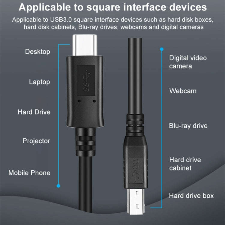 USB-C / Type-C3.1 to USB3.0 Male Square Port Printer Extension Data Cable, Length:1m(Black)