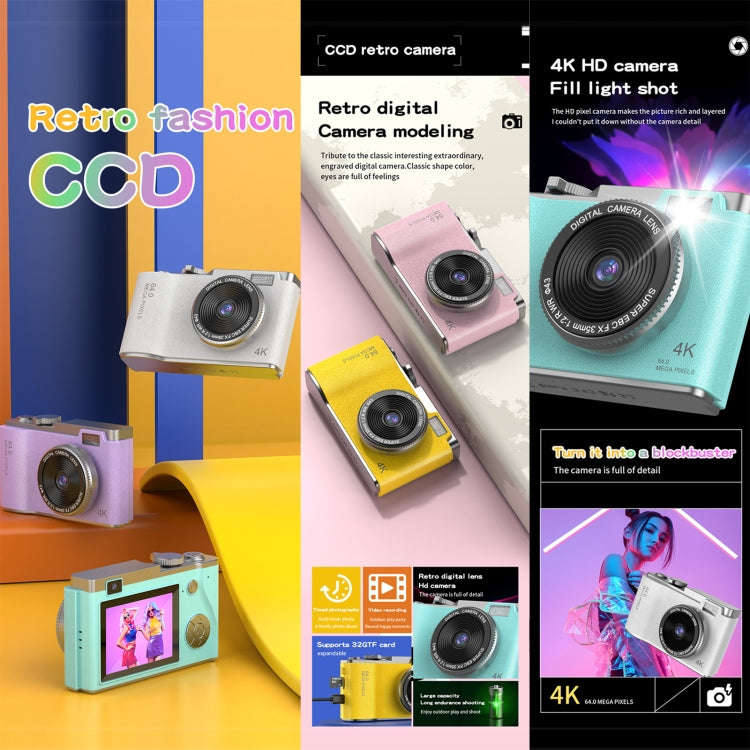 LK003 2.4 inch Dual-lens 4K HD CCD Camera Retro Kids Camera(Pink)