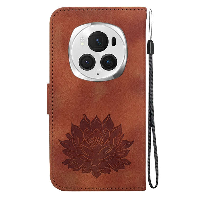 For Honor Magic6 Pro Lotus Embossed Leather Phone Case(Brown)