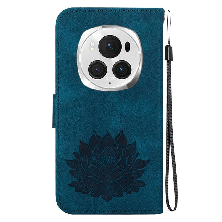 For Honor Magic6 Pro Lotus Embossed Leather Phone Case(Dark Blue)
