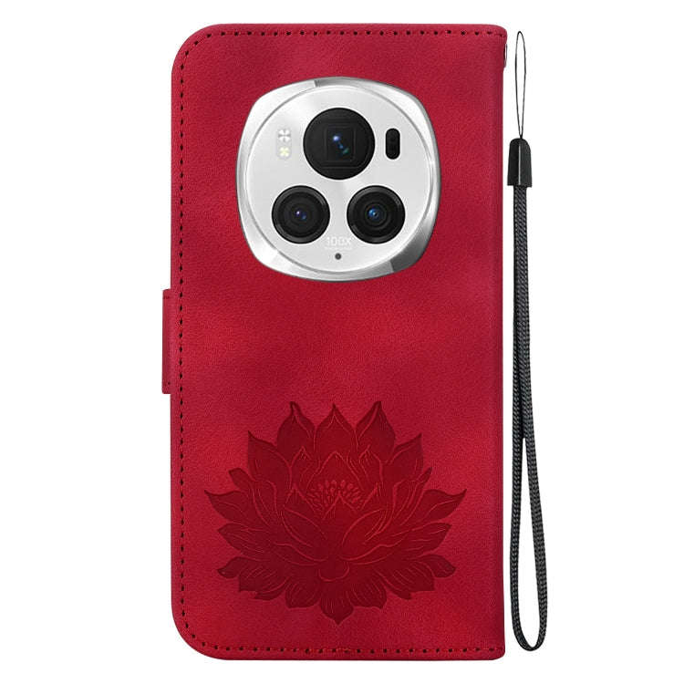 For Honor Magic6 Pro Lotus Embossed Leather Phone Case(Red)