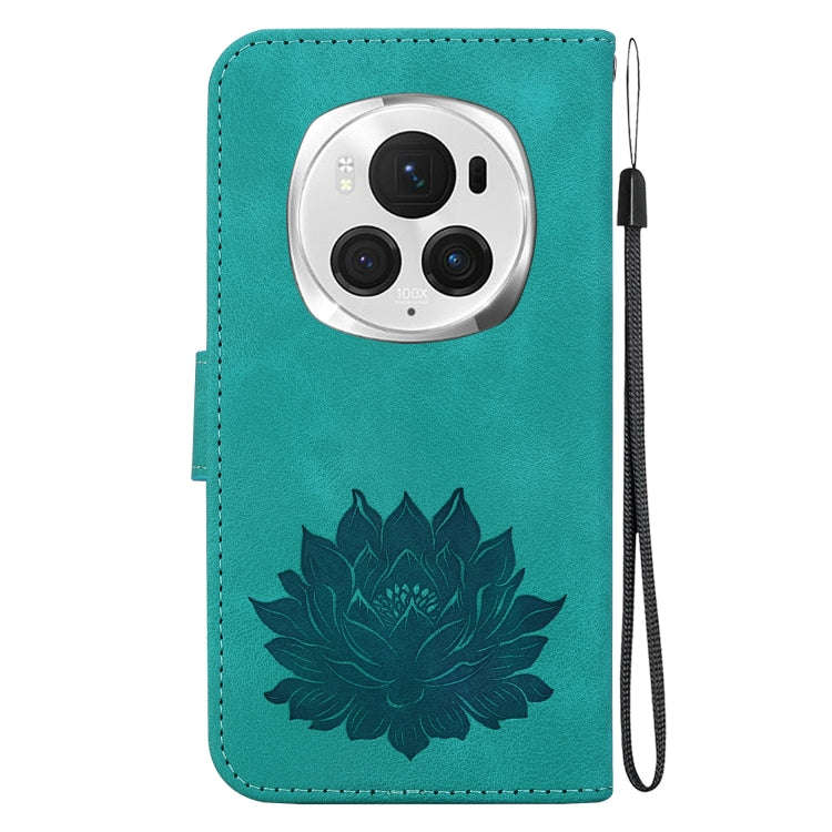For Honor Magic6 Pro Lotus Embossed Leather Phone Case(Green)