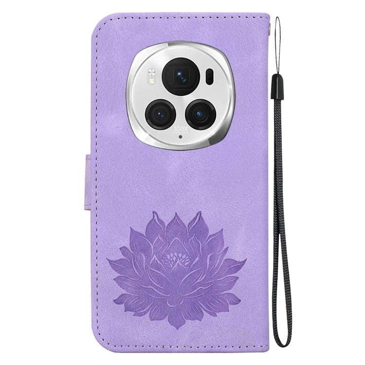 For Honor Magic6 Pro Lotus Embossed Leather Phone Case(Purple)