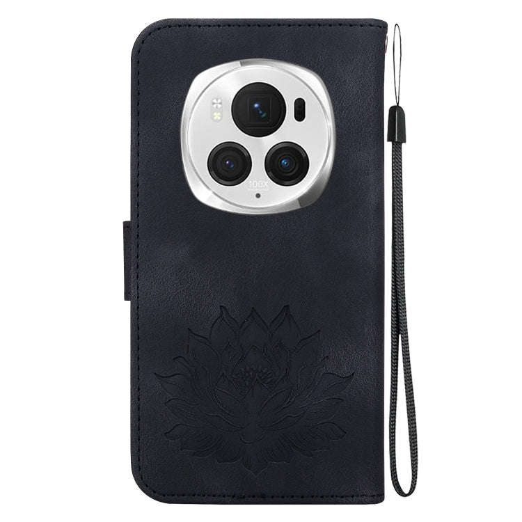 For Honor Magic6 Pro Lotus Embossed Leather Phone Case(Black)