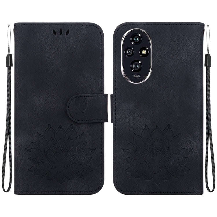 For Honor 200 Lotus Embossed Leather Phone Case(Black)