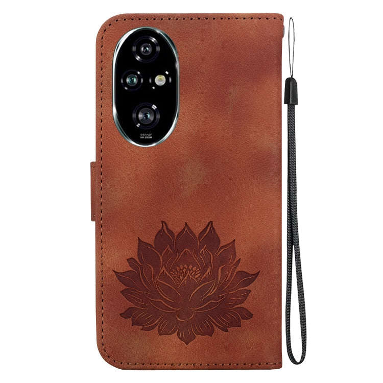 For Honor 200 Pro Lotus Embossed Leather Phone Case(Brown)
