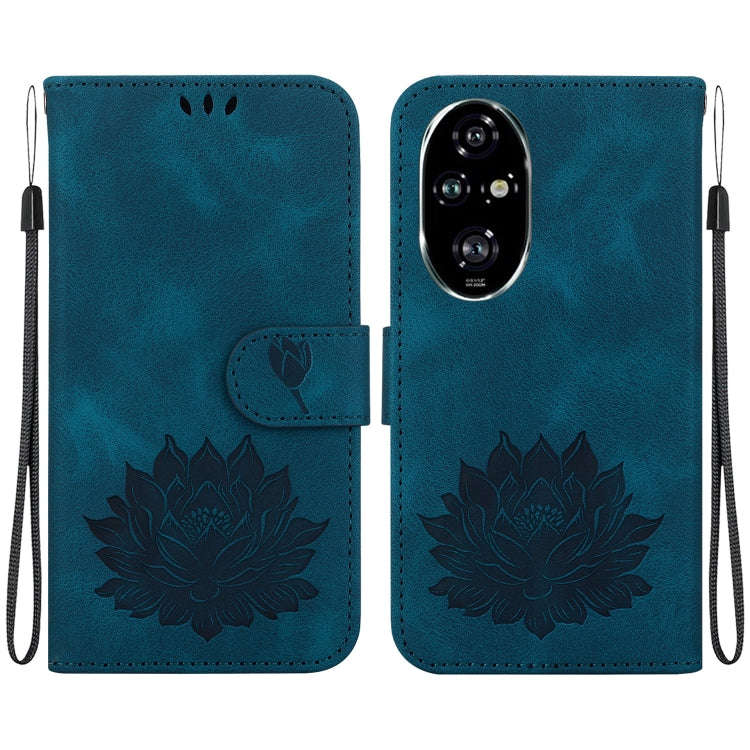 For Honor 200 Pro Lotus Embossed Leather Phone Case(Dark Blue)
