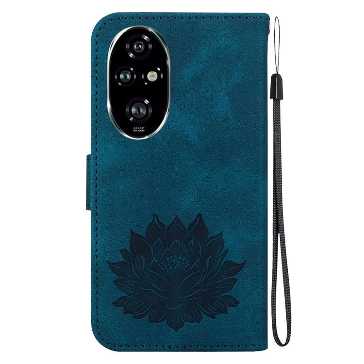 For Honor 200 Pro Lotus Embossed Leather Phone Case(Dark Blue)