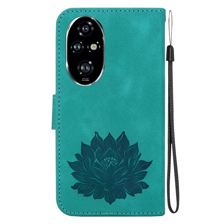 For Honor 200 Pro Lotus Embossed Leather Phone Case(Green)