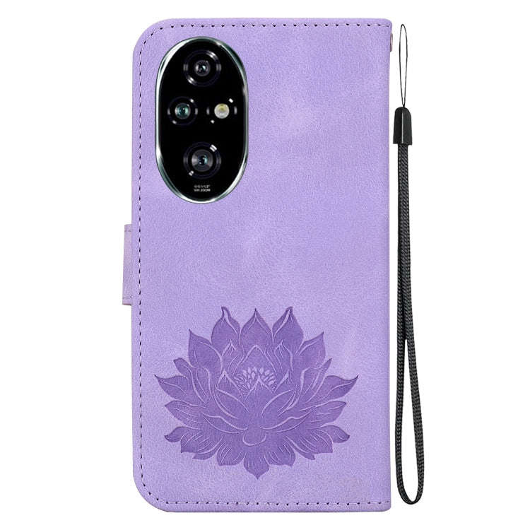 For Honor 200 Pro Lotus Embossed Leather Phone Case(Purple)